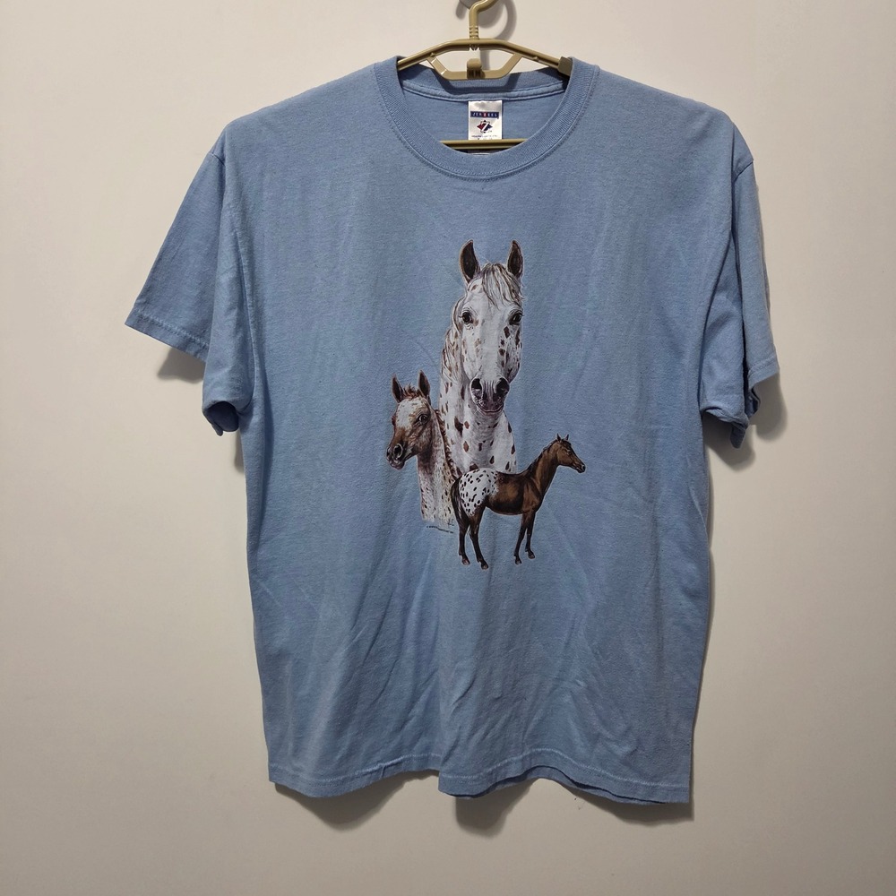 Vintage 2001 Horse Graphic T-Shirt Blu XL Western Y2K Equestrian Appaloosa Tee